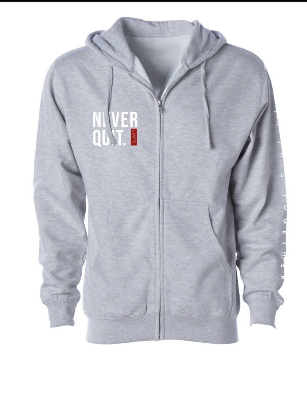 Never Quit Light Gray Full-Zip Men's Hoodie